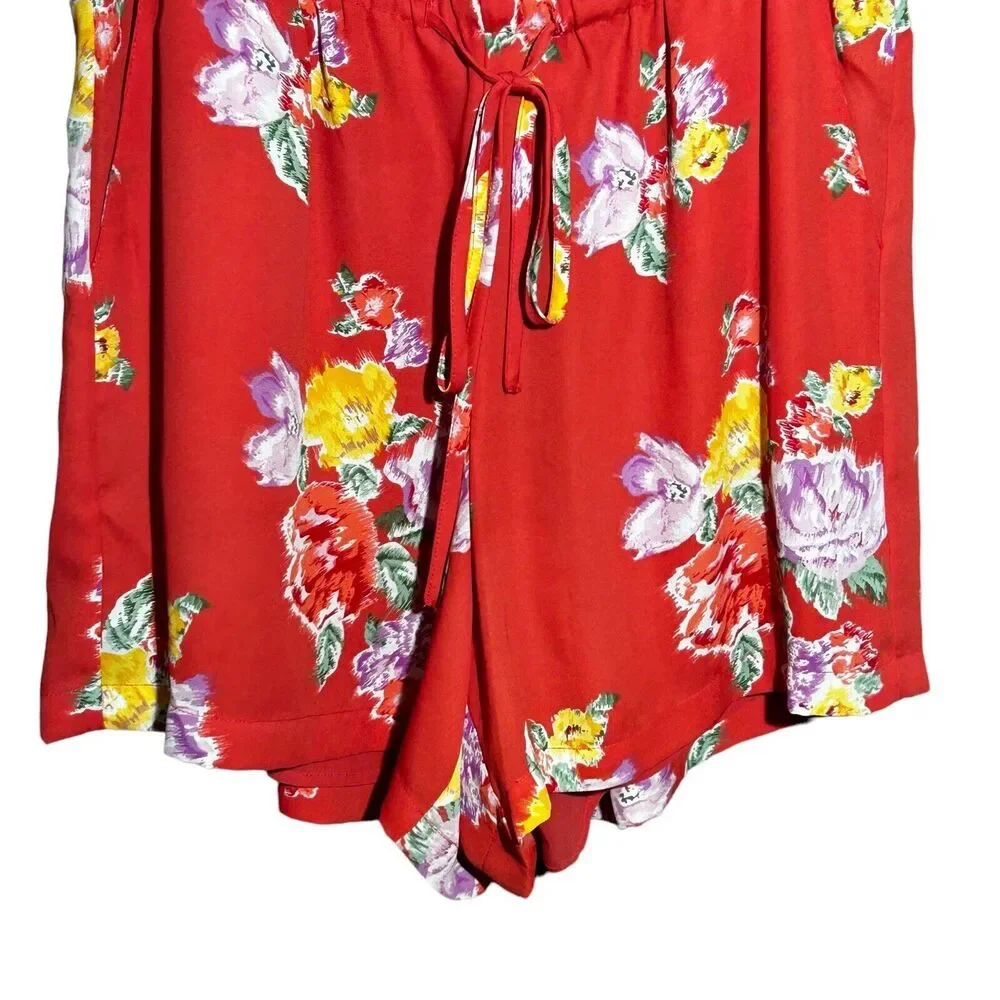 DALIA Women’s Floral Romper Dress Shorts Sleeveless V-Neck Coral Orange Size 2
